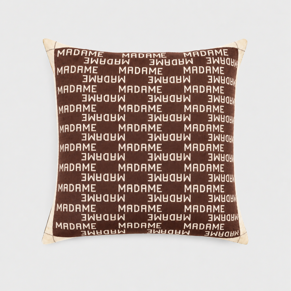Coussin "MADAME" - Coton organique - Marron & Beige - 60x60 cm