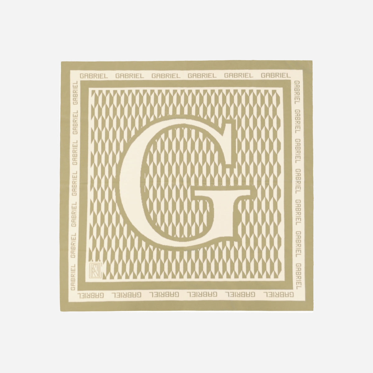 Plaid Initial "GABRIEL" - Coton organique - Olive & Ecru - 90x90 cm